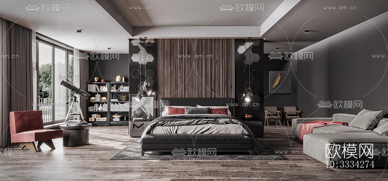 现代卧室效果图下载（渲染图2）