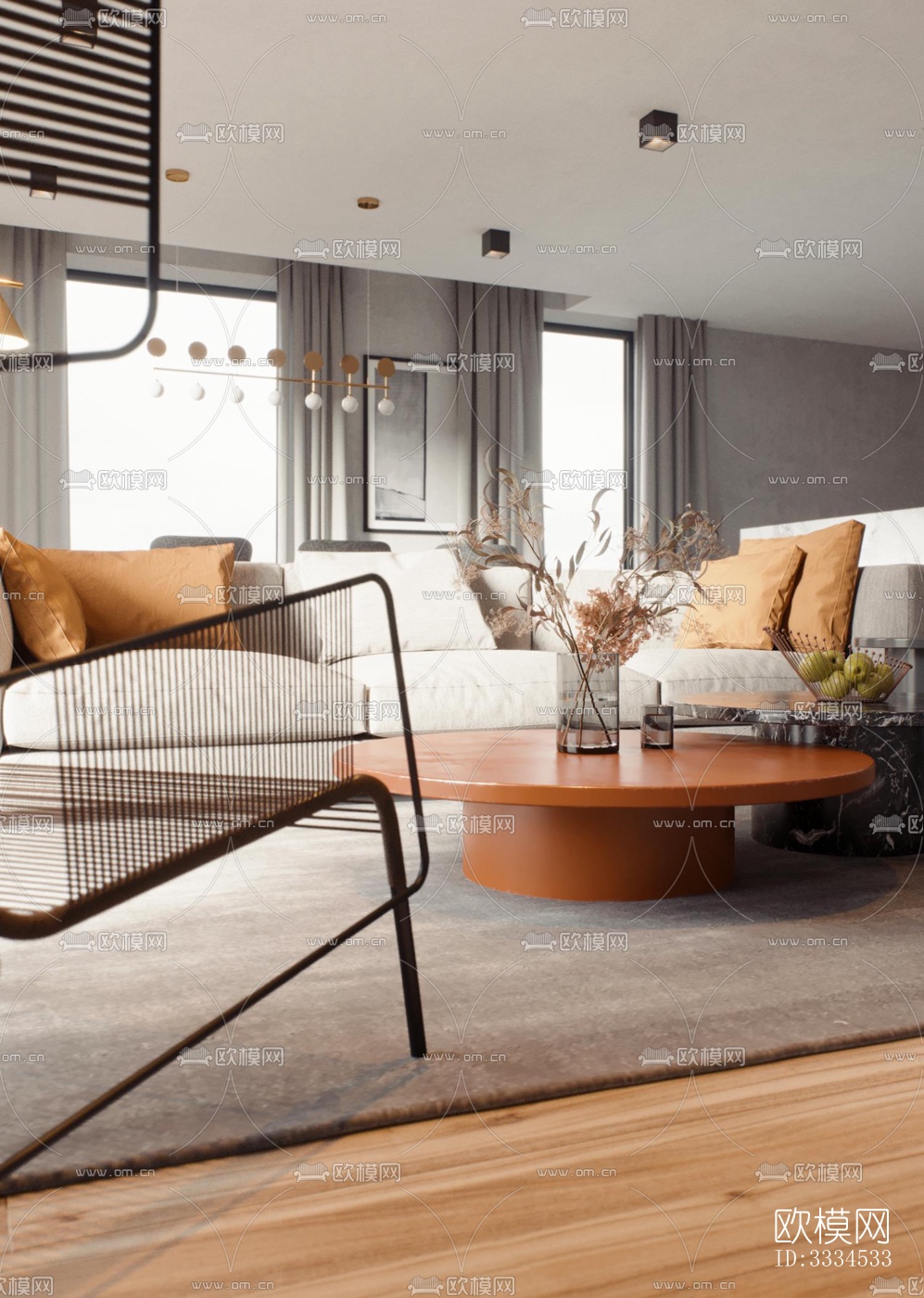 现代客厅效果图下载（渲染图2）