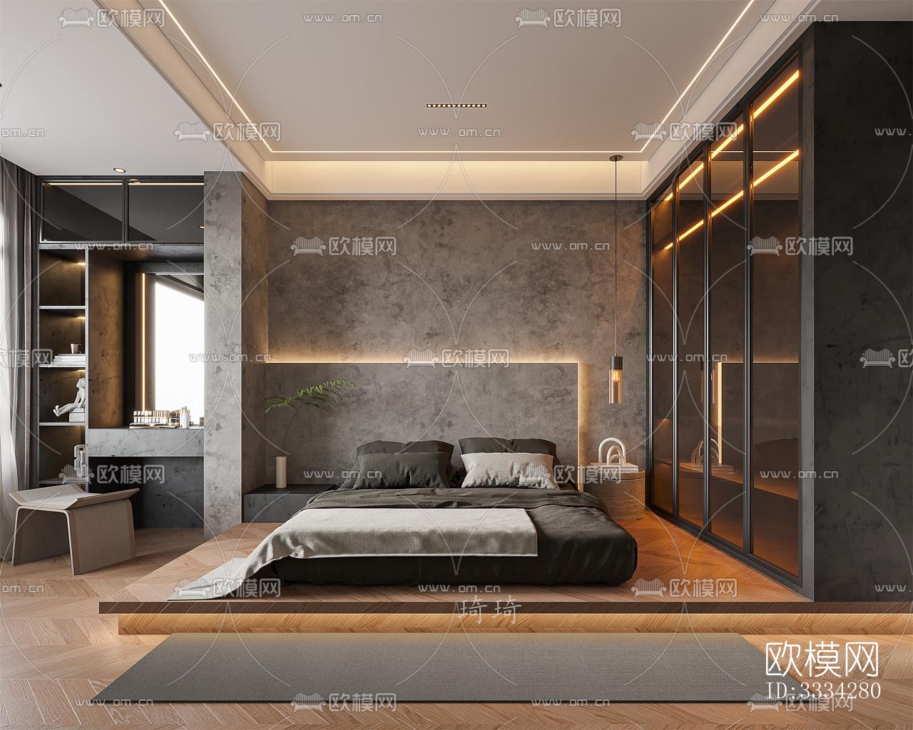 现代卧室效果图下载（渲染图2）