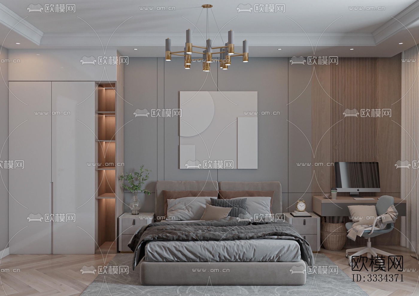 现代卧室效果图下载（渲染图1）