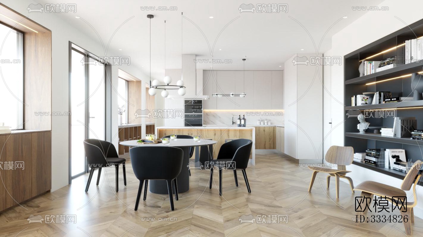 现代餐厅效果图下载（渲染图1）