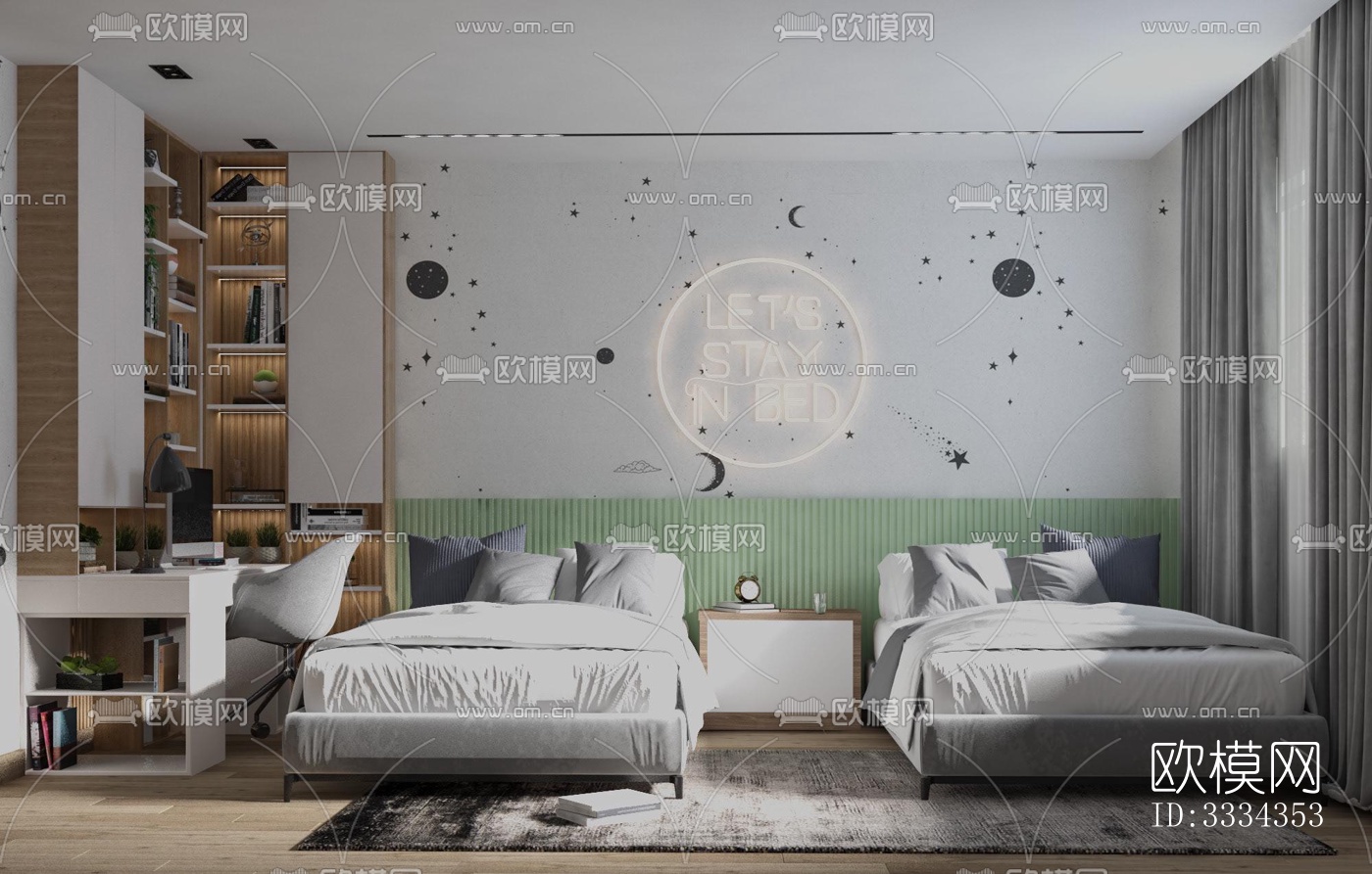 现代卧室效果图下载（渲染图1）