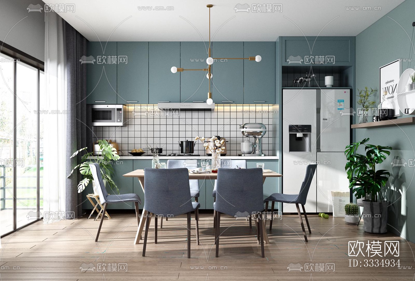 现代餐厅效果图下载（渲染图1）