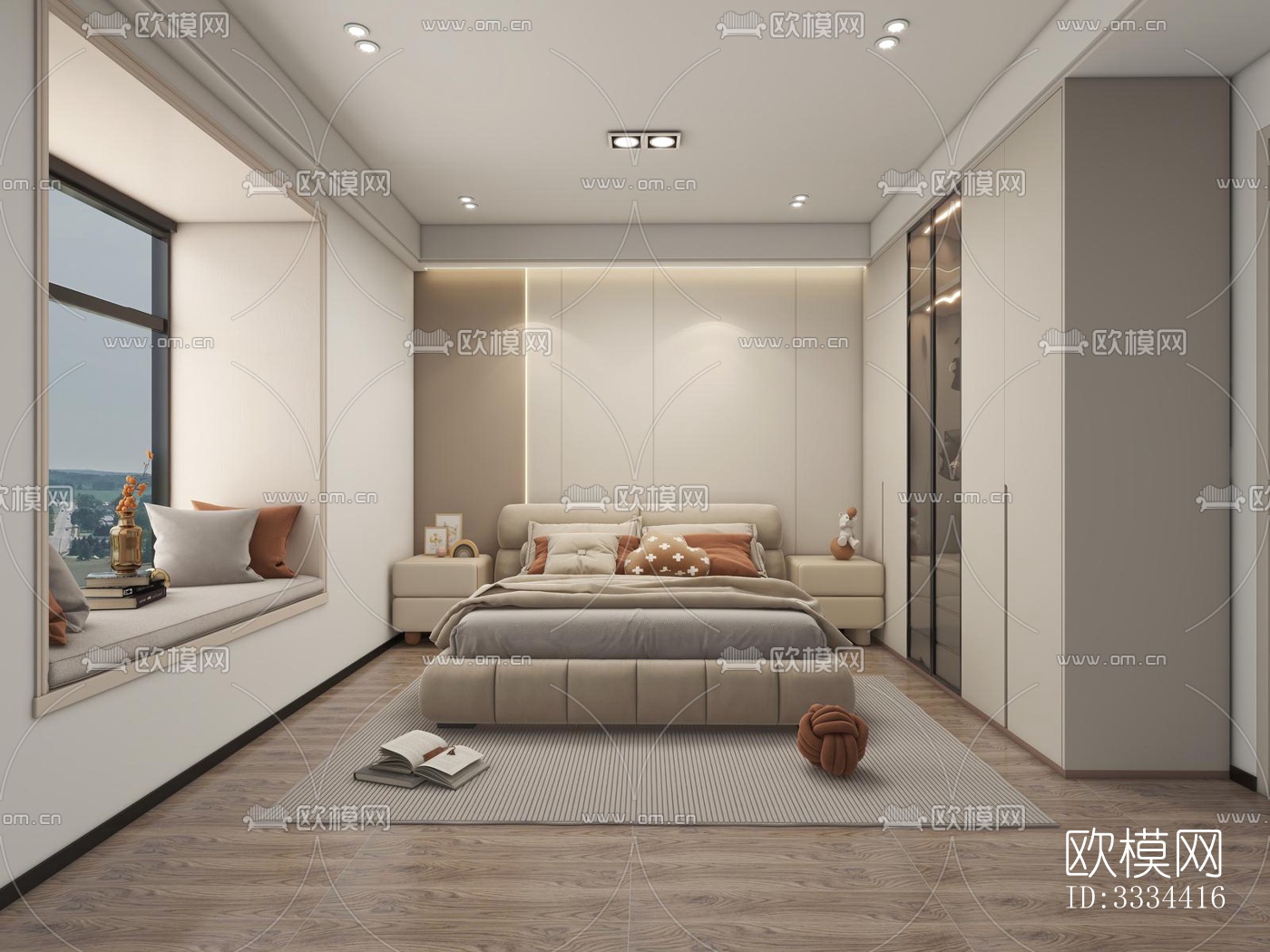现代卧室效果图下载（渲染图1）