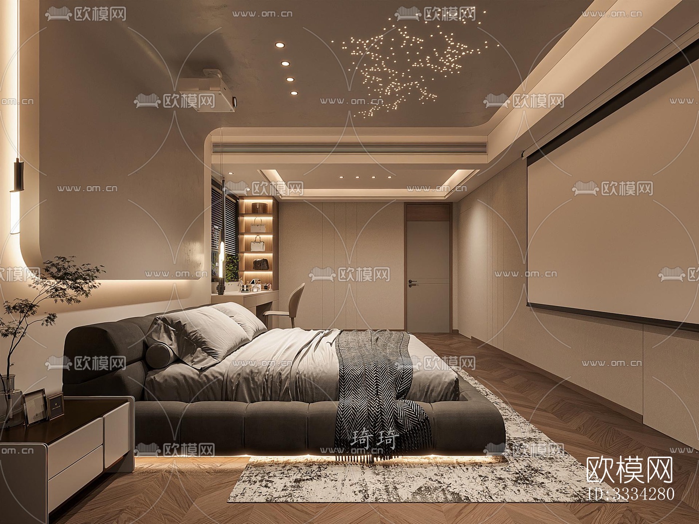 现代卧室效果图下载（渲染图1）