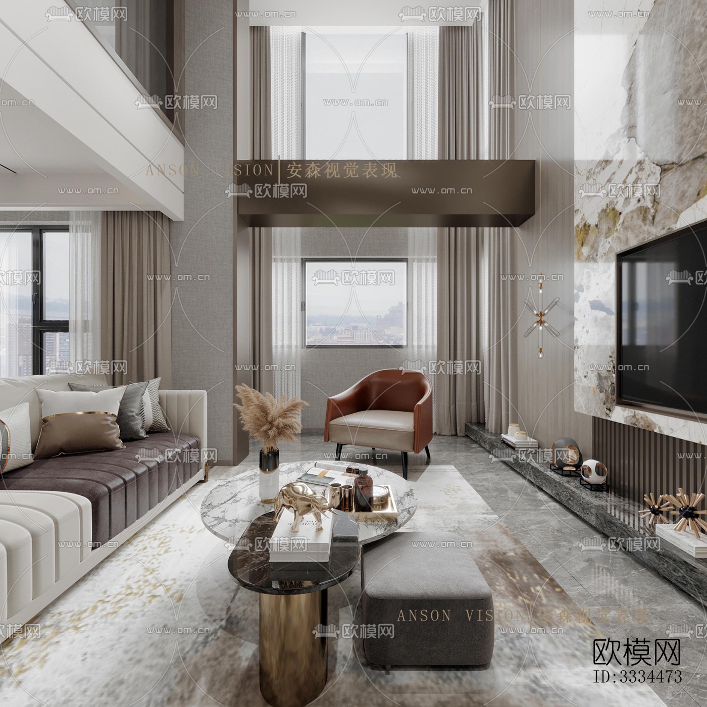 现代客厅效果图下载（渲染图7）