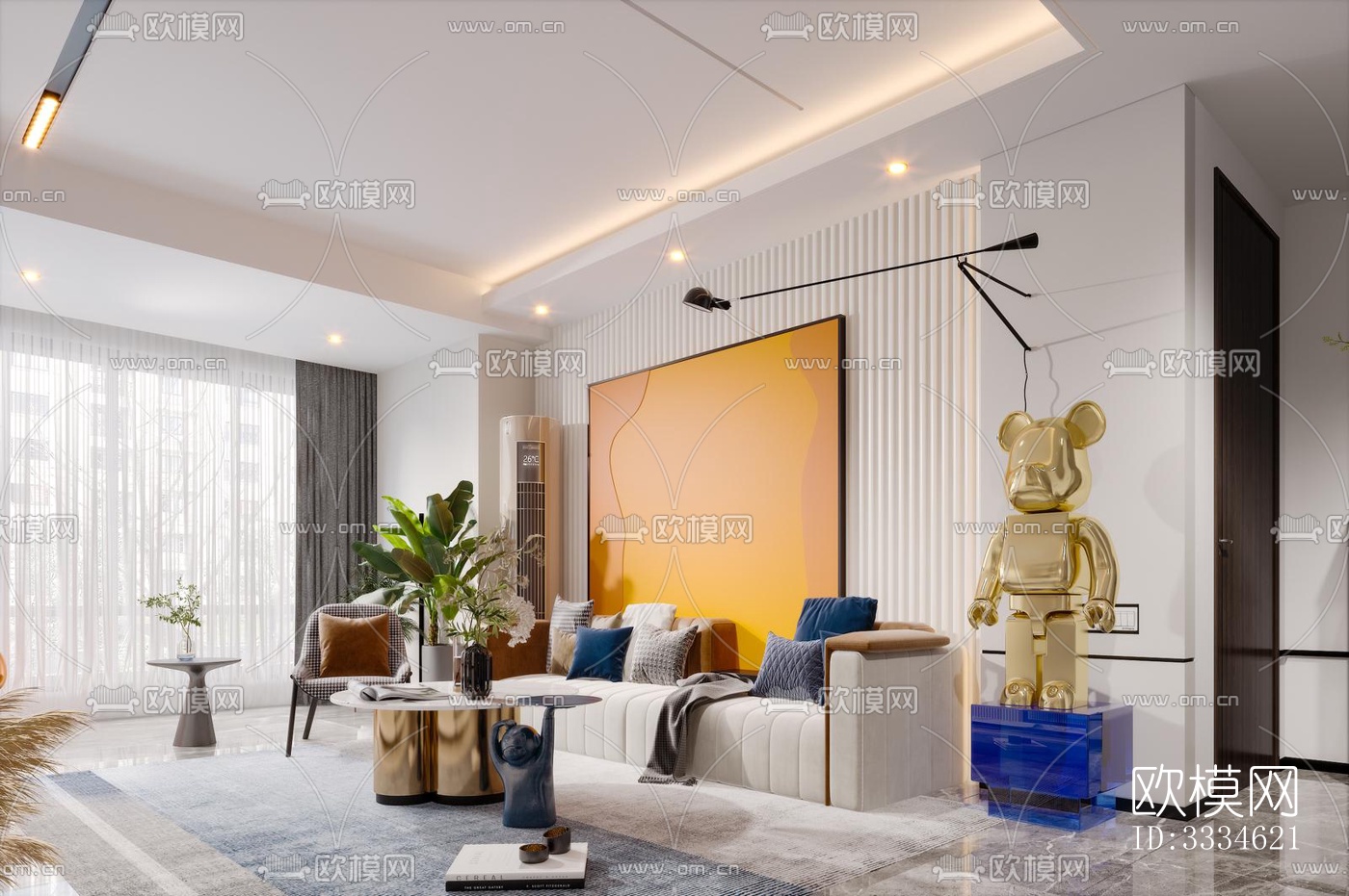 现代客厅效果图下载（渲染图4）