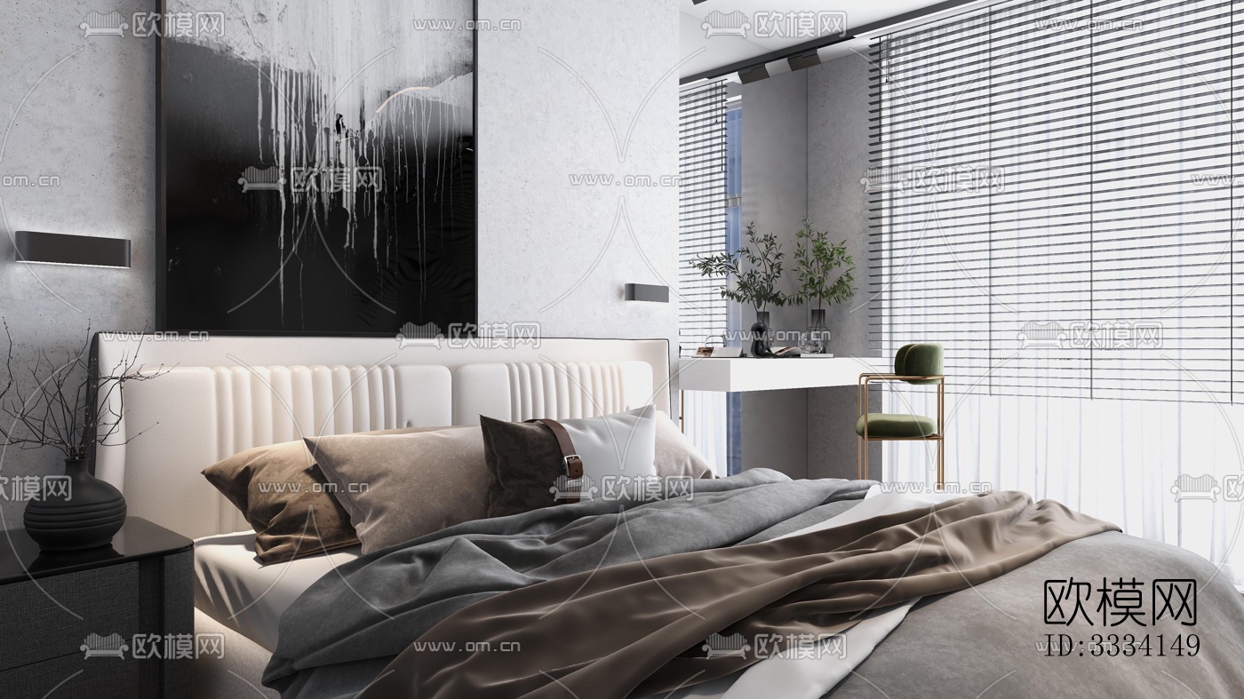 现代卧室效果图下载（渲染图1）