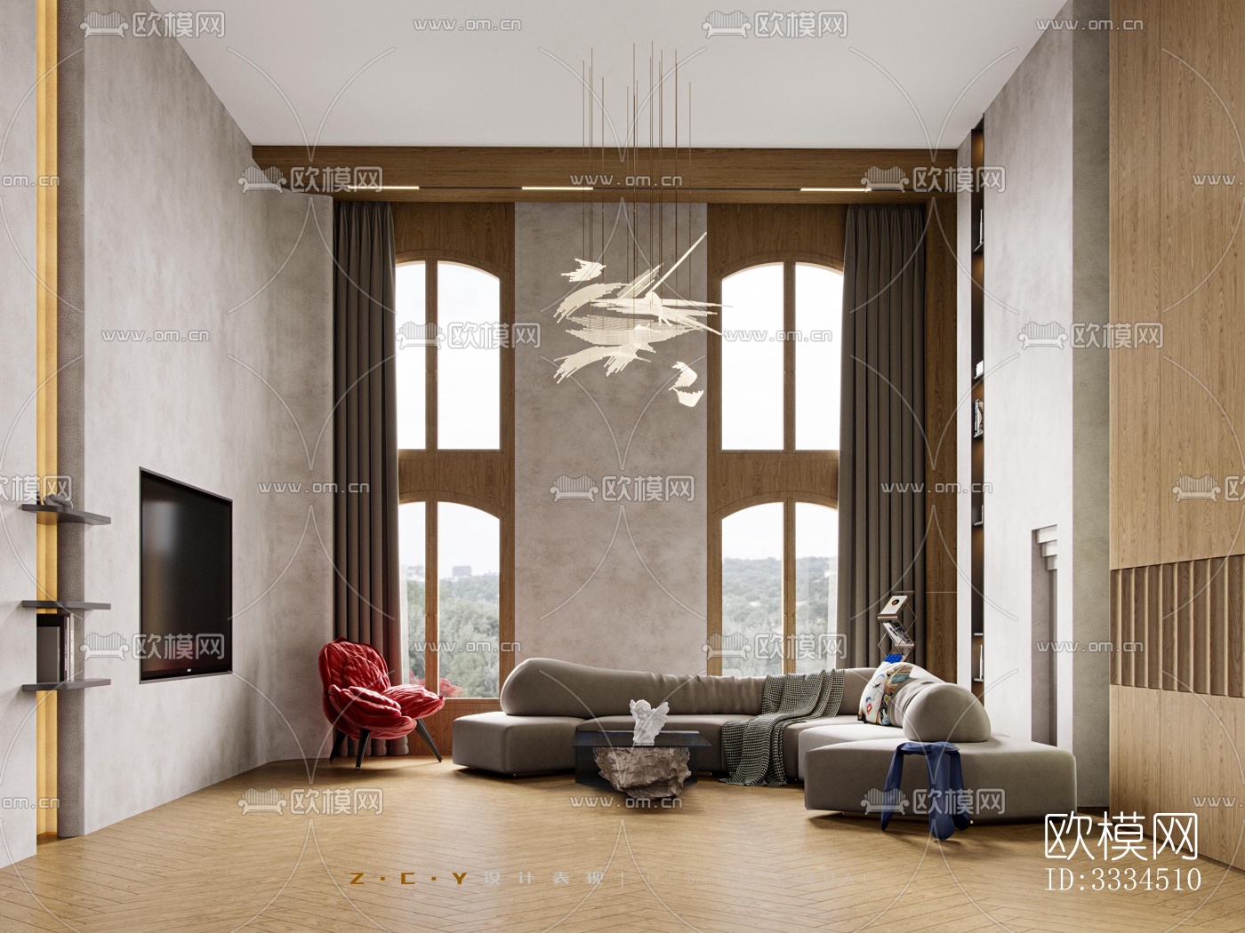 现代客厅效果图下载（渲染图1）