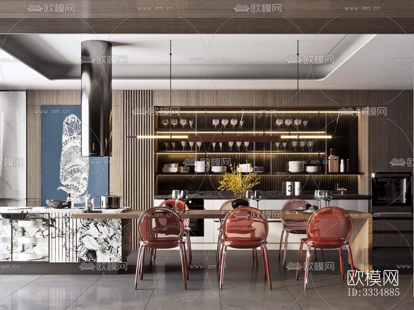 现代餐厅效果图下载（渲染图1）