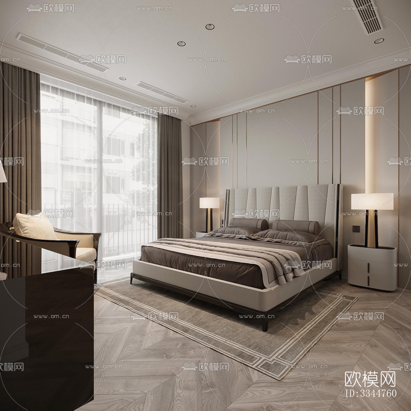 现代卧室效果图下载（渲染图1）