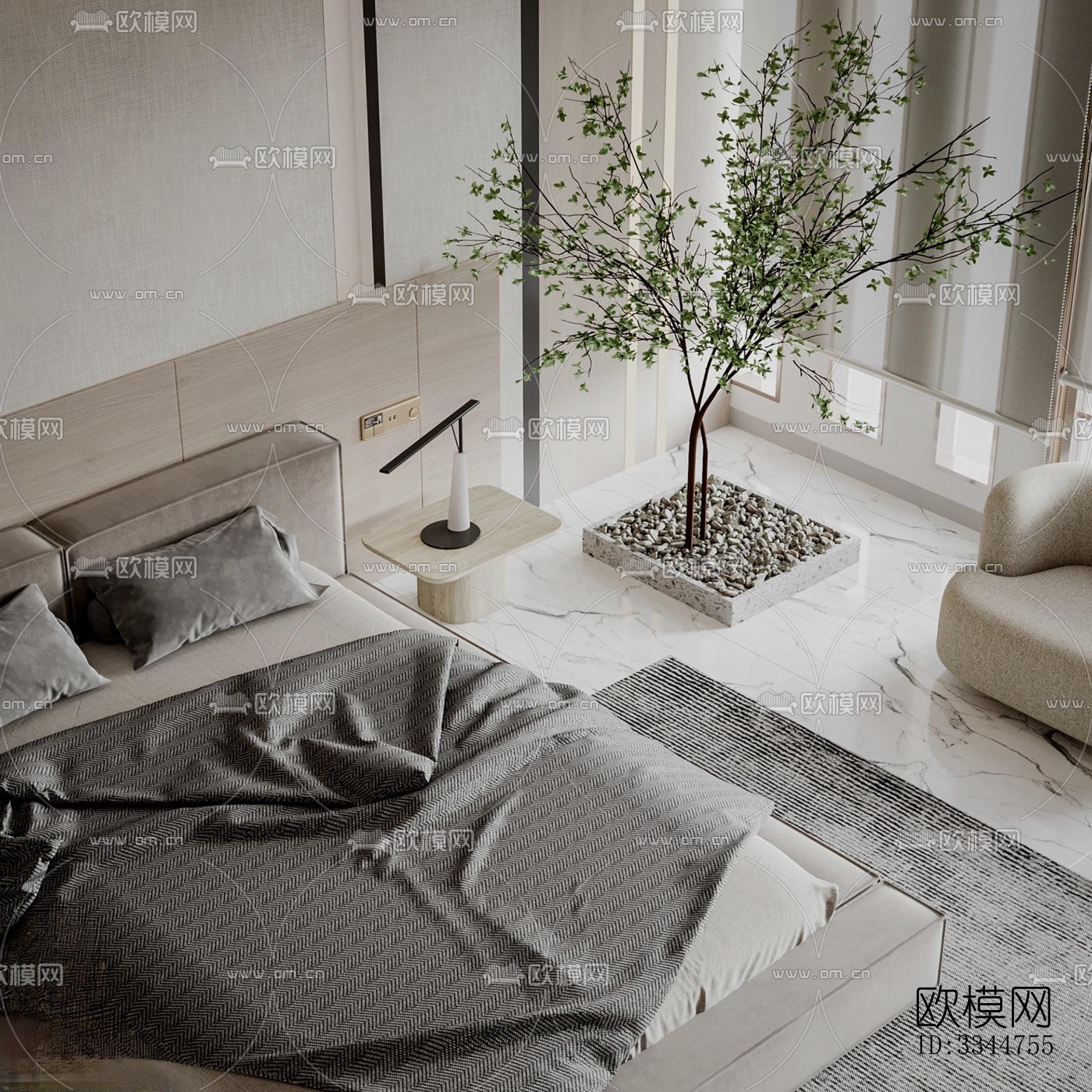 现代卧室效果图下载（渲染图4）