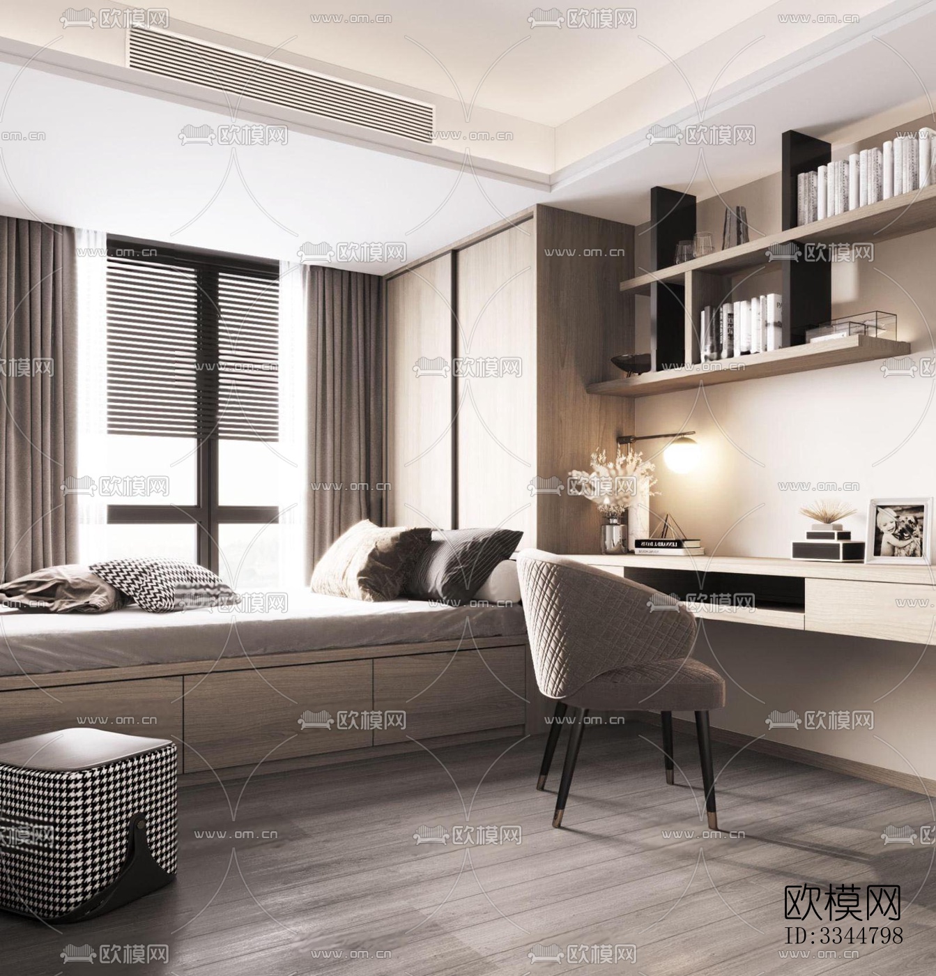 现代卧室效果图下载（渲染图1）