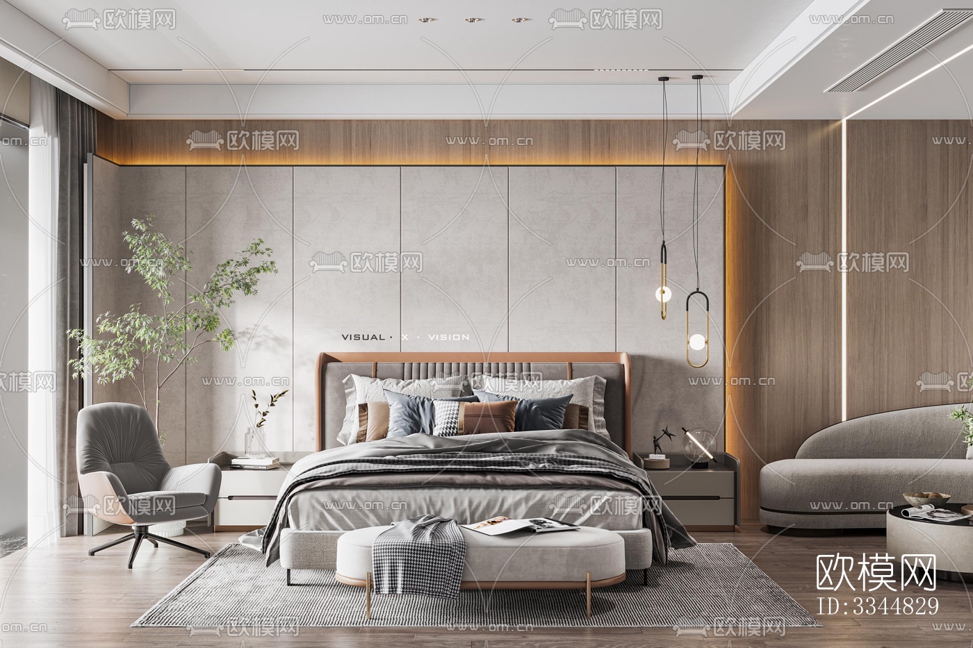 现代卧室效果图下载（渲染图11）