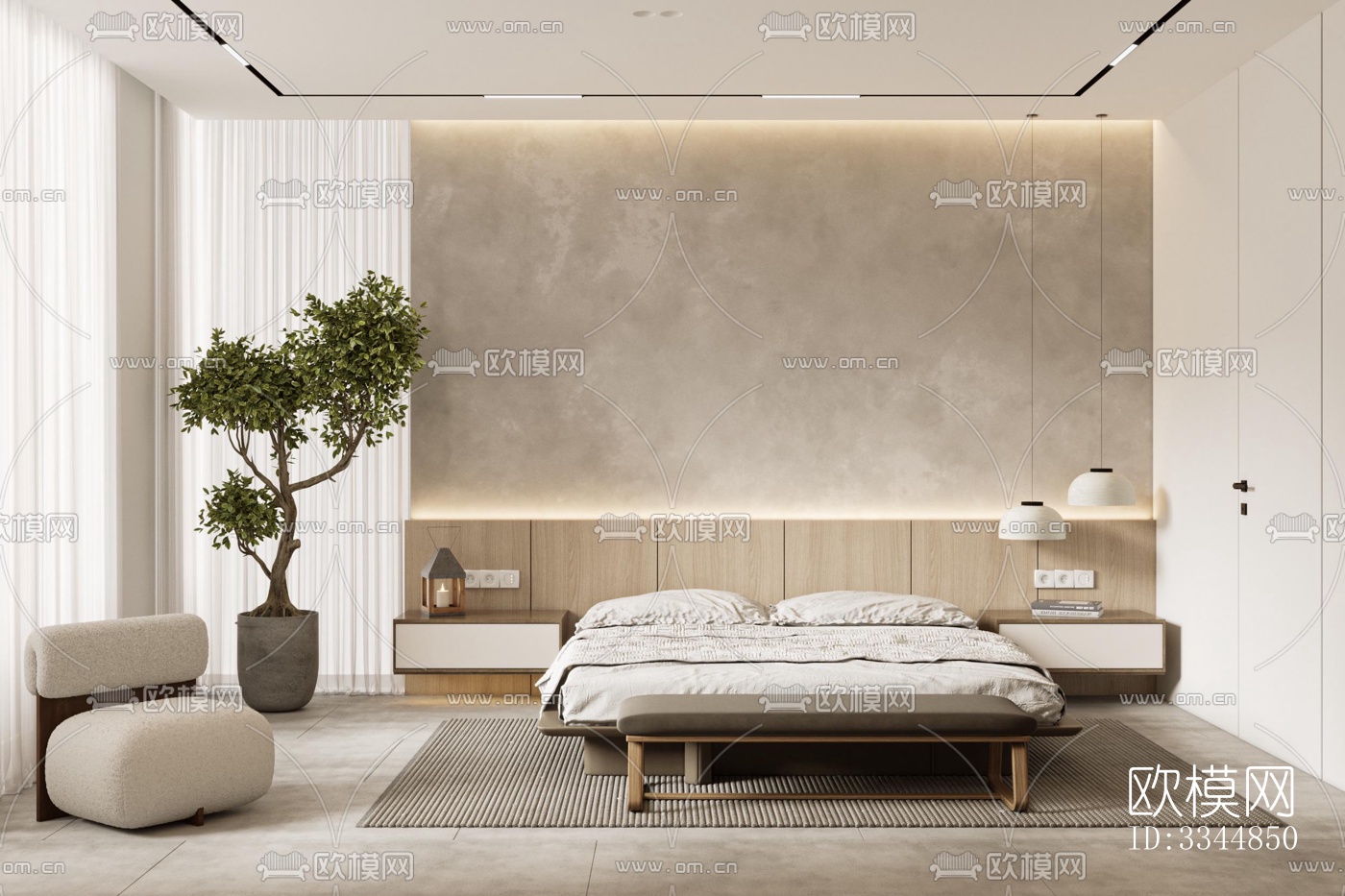 现代卧室效果图下载（渲染图1）