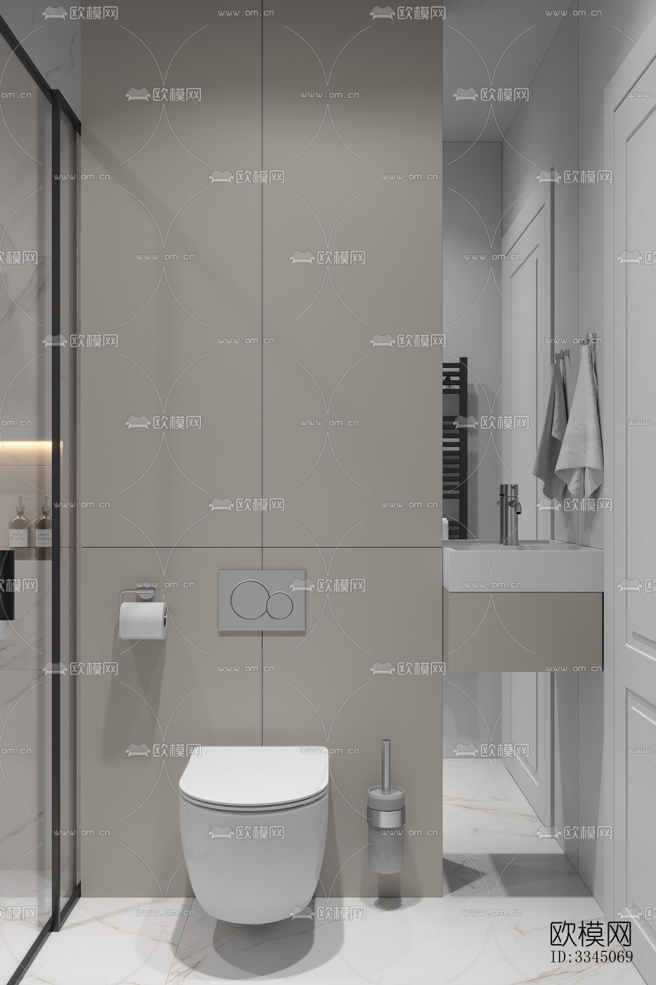 现代卫生间效果图下载（渲染图1）