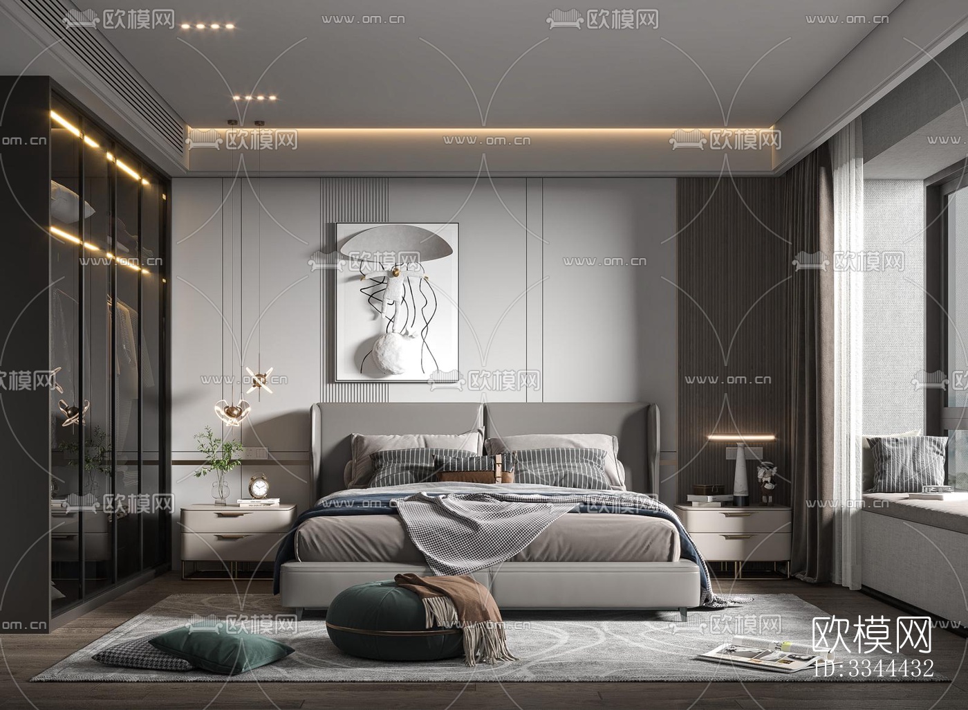 现代卧室效果图下载（渲染图15）