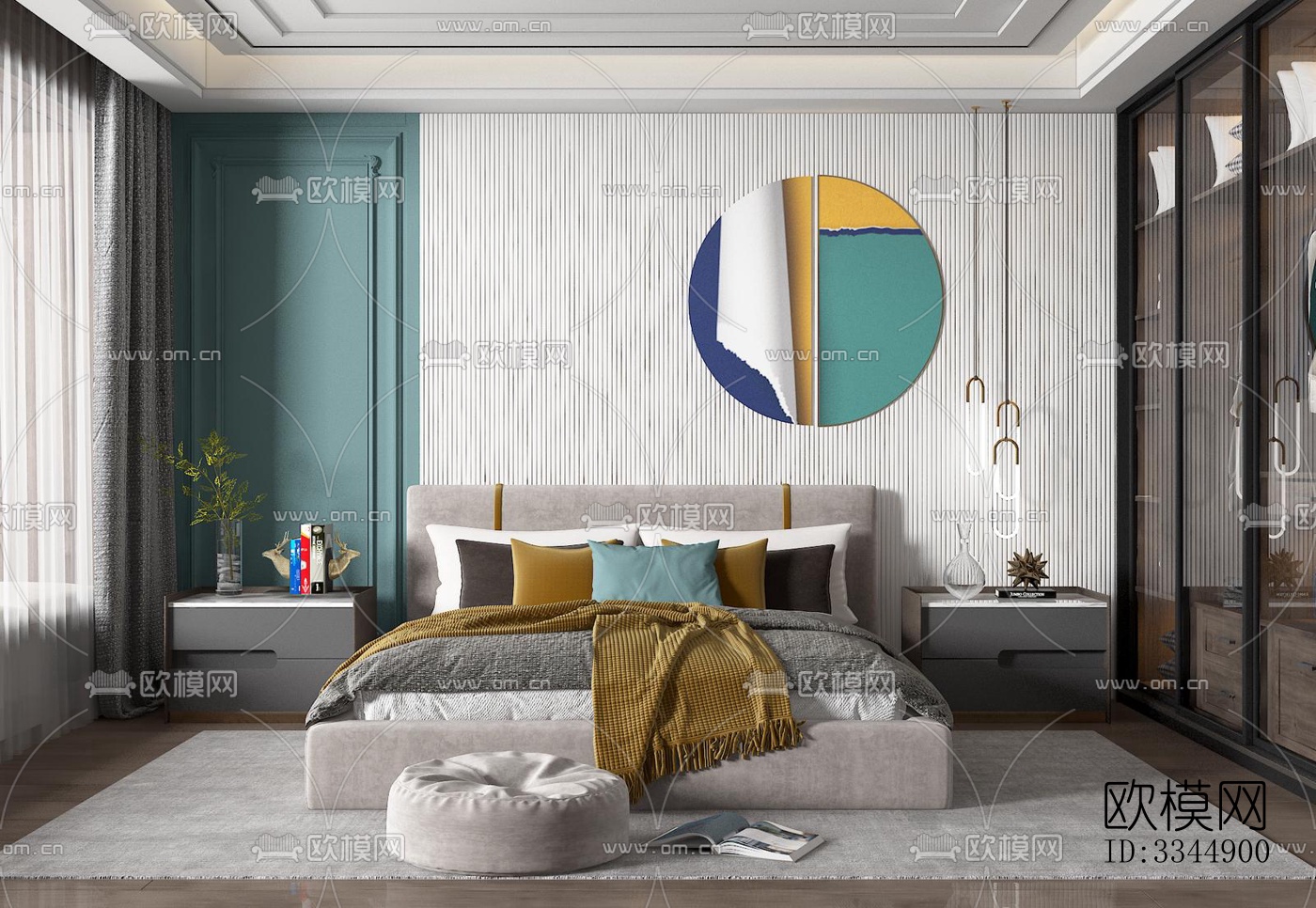 现代卧室效果图下载（渲染图1）