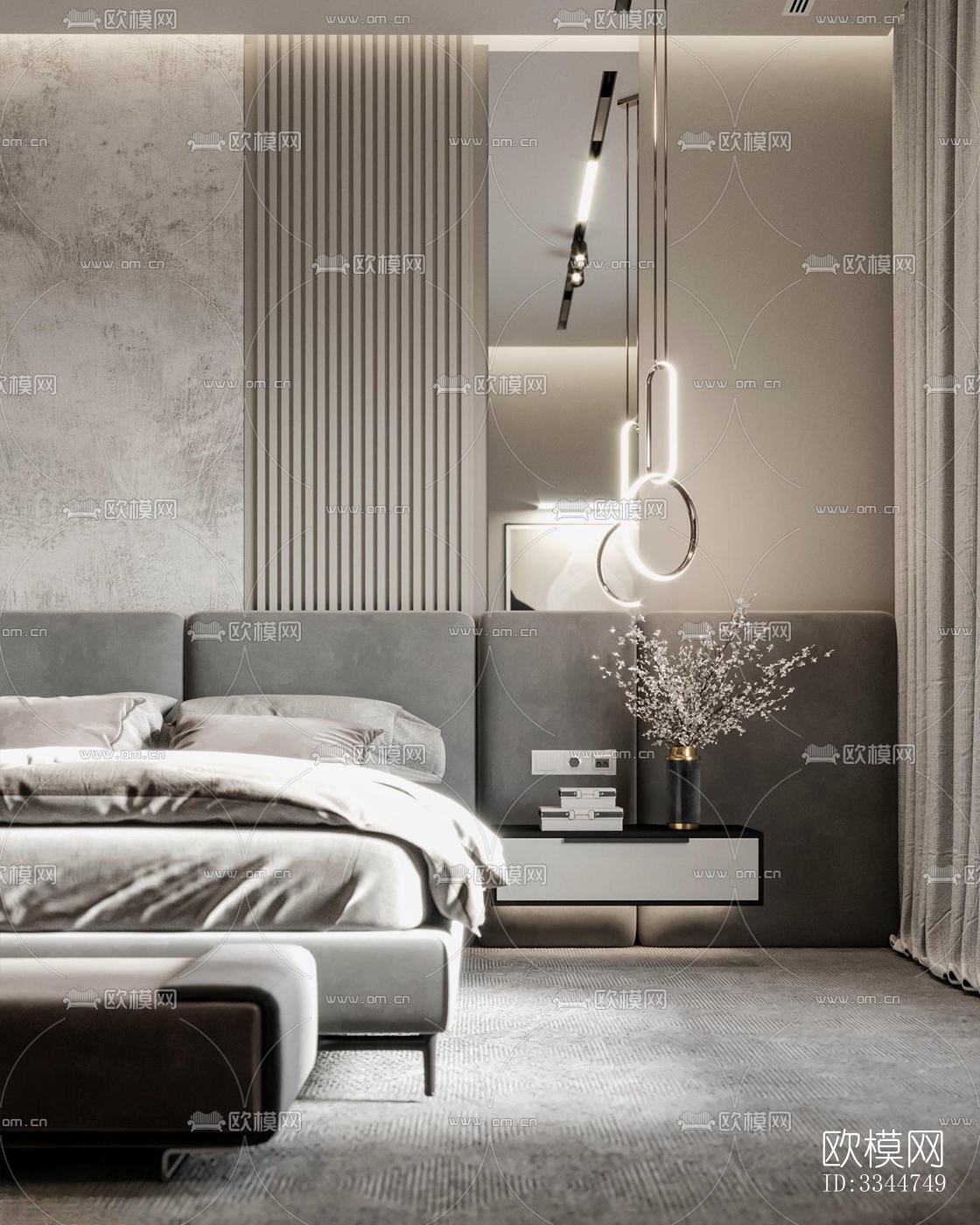 现代卧室效果图下载（渲染图3）