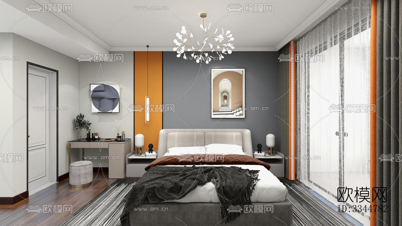 现代卧室效果图下载（渲染图14）