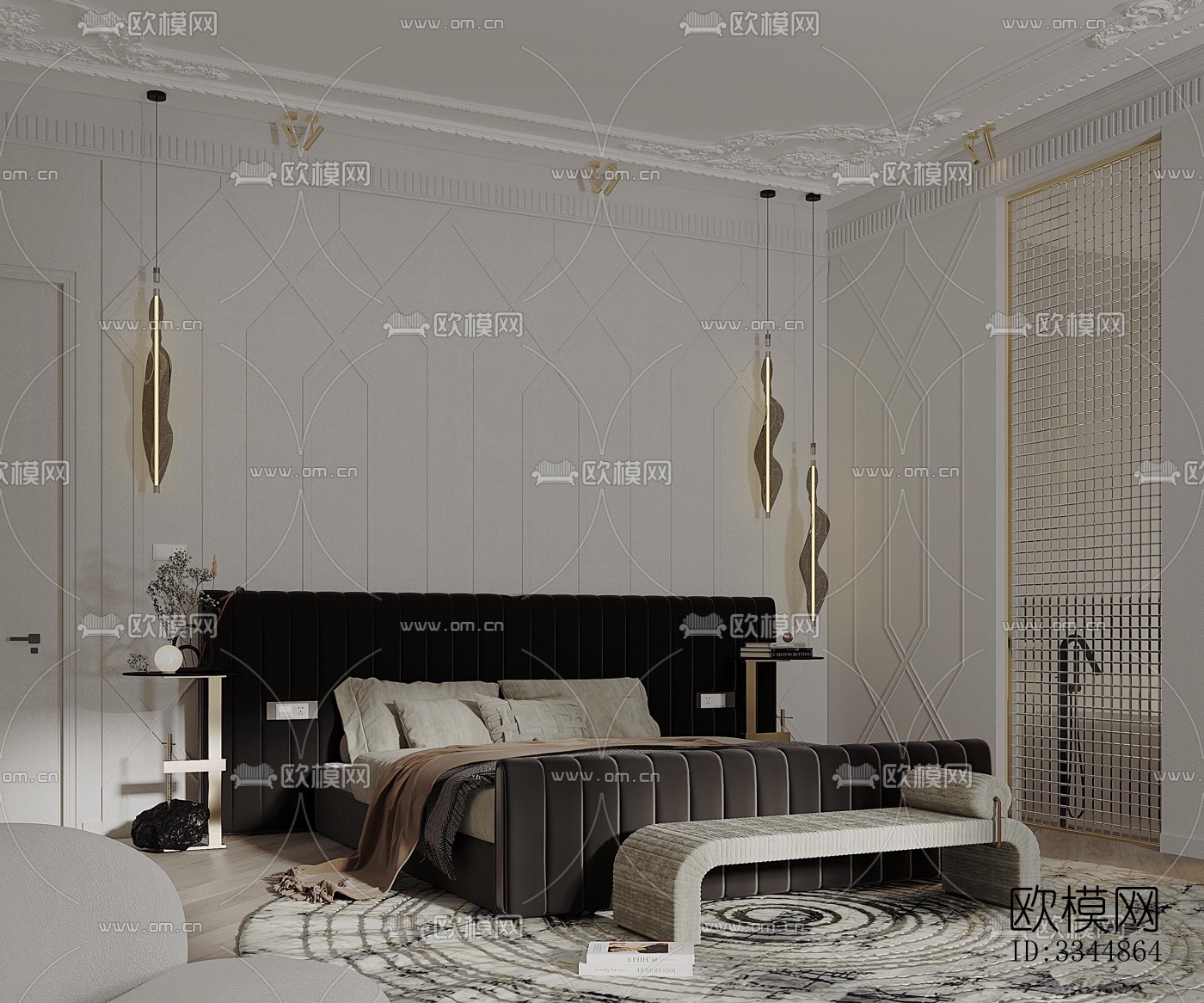 现代卧室效果图下载（渲染图1）