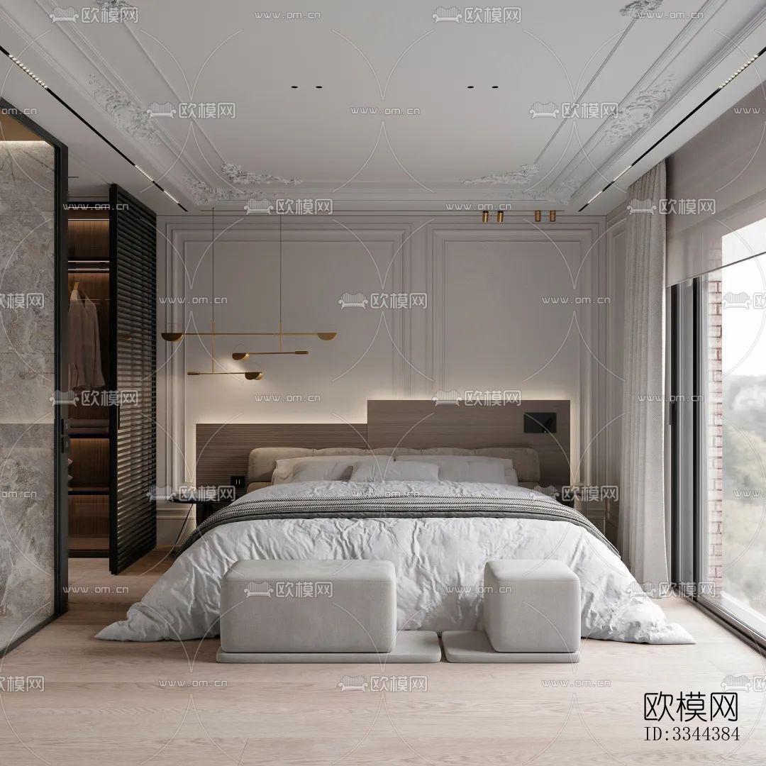 现代卧室效果图下载（渲染图1）