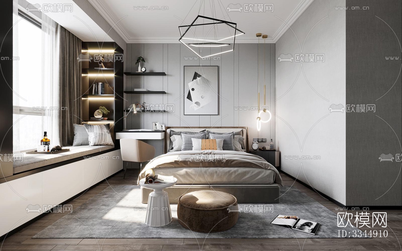 现代卧室效果图下载（渲染图11）