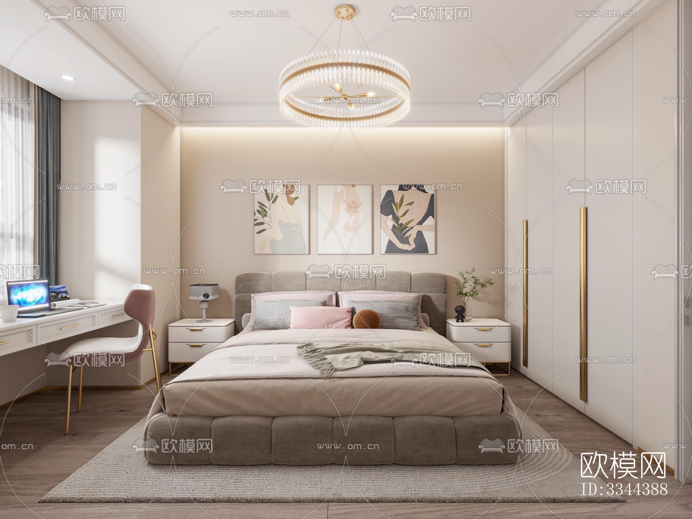 现代卧室效果图下载（渲染图1）