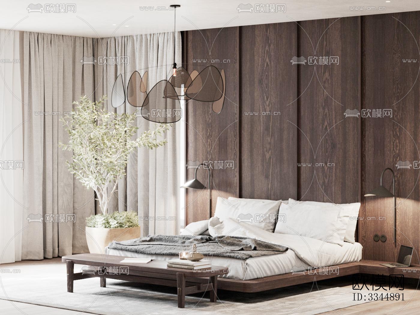 现代卧室效果图下载（渲染图1）