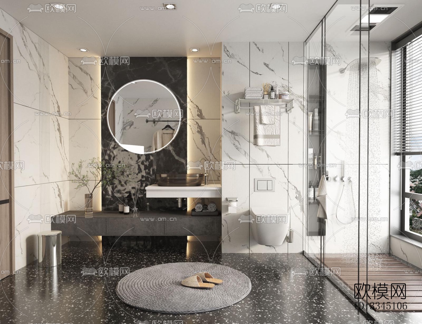 现代卫生间效果图下载（渲染图1）