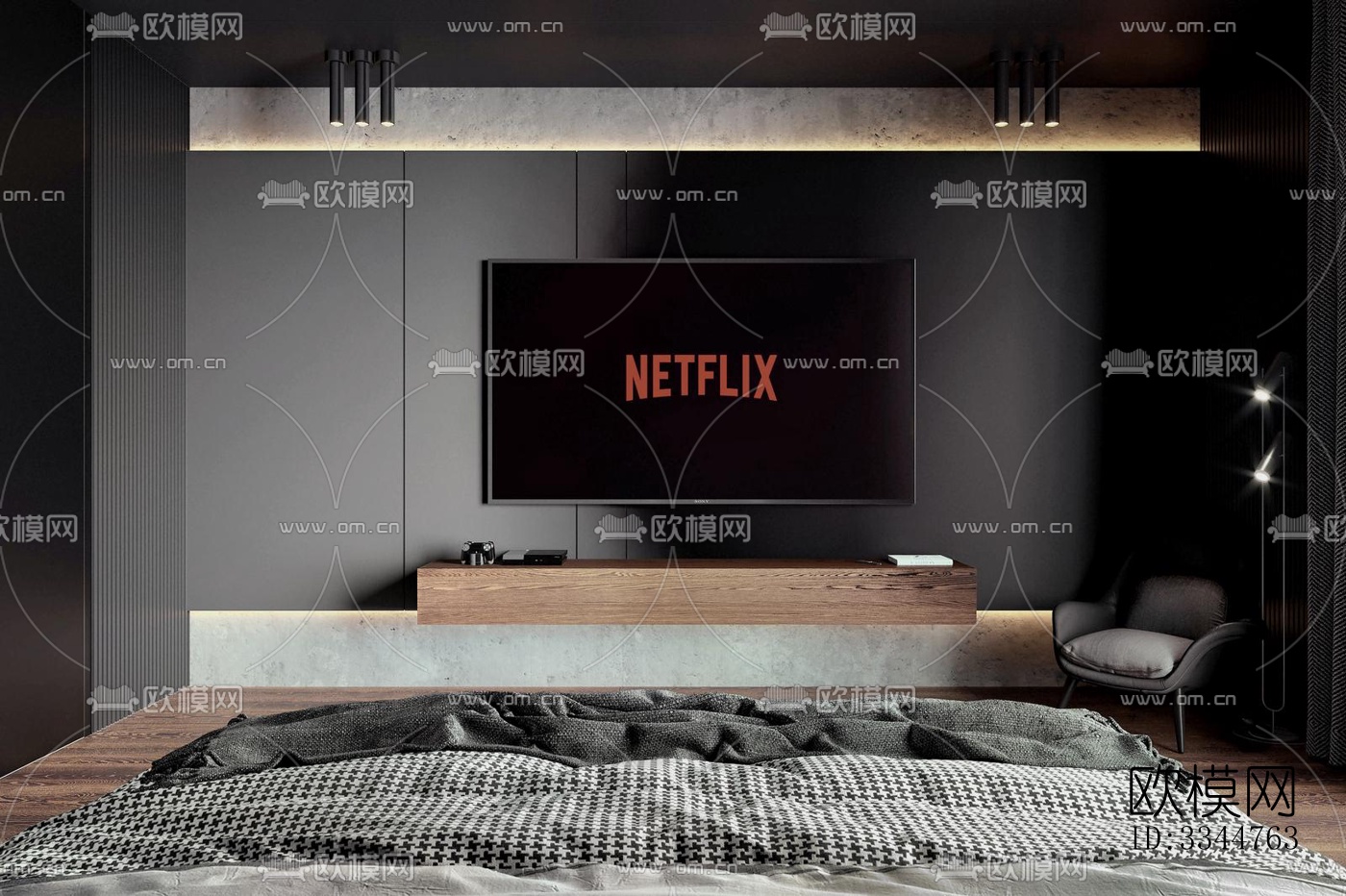 现代卧室效果图下载（渲染图1）