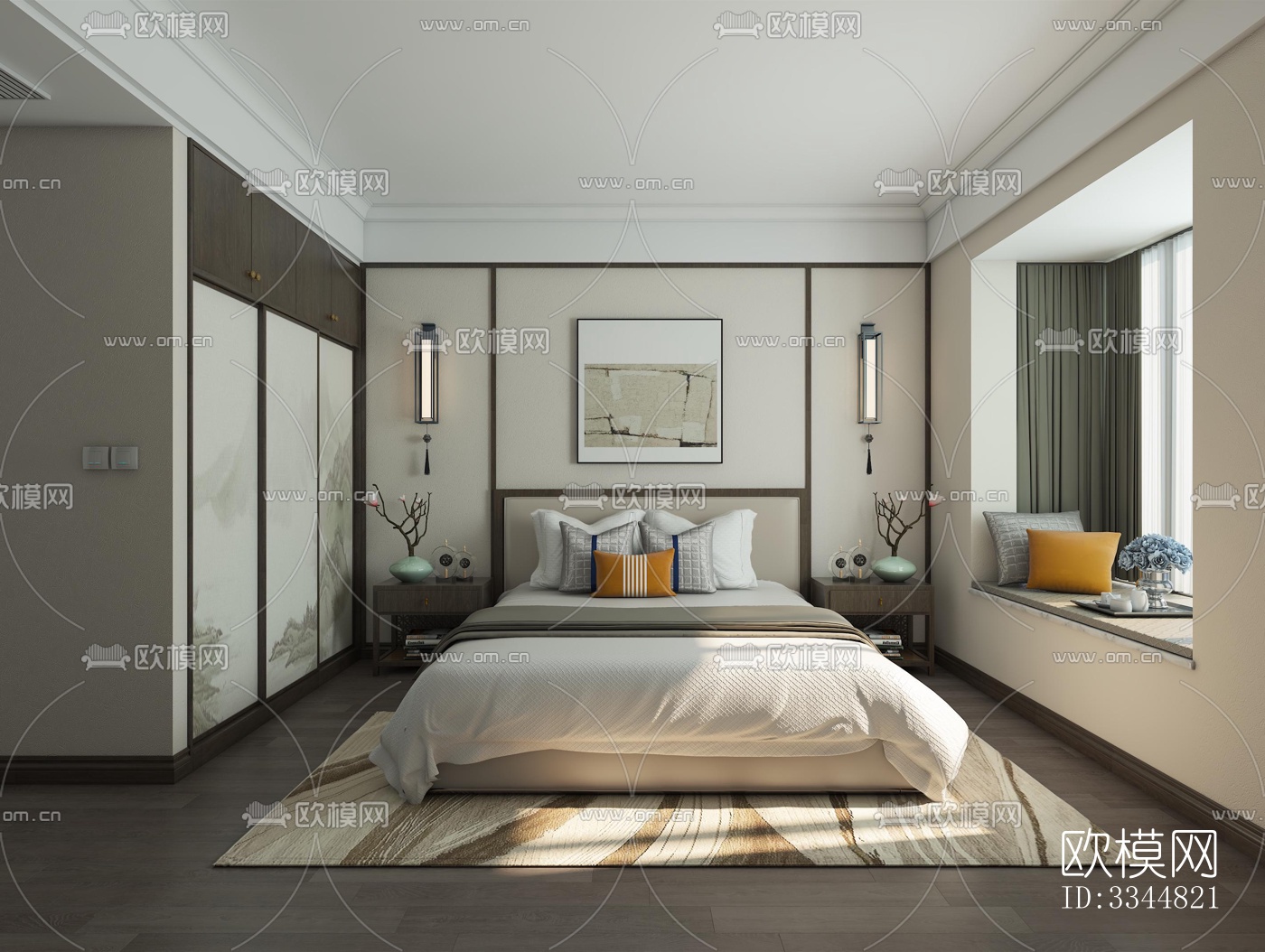 现代卧室效果图下载（渲染图1）
