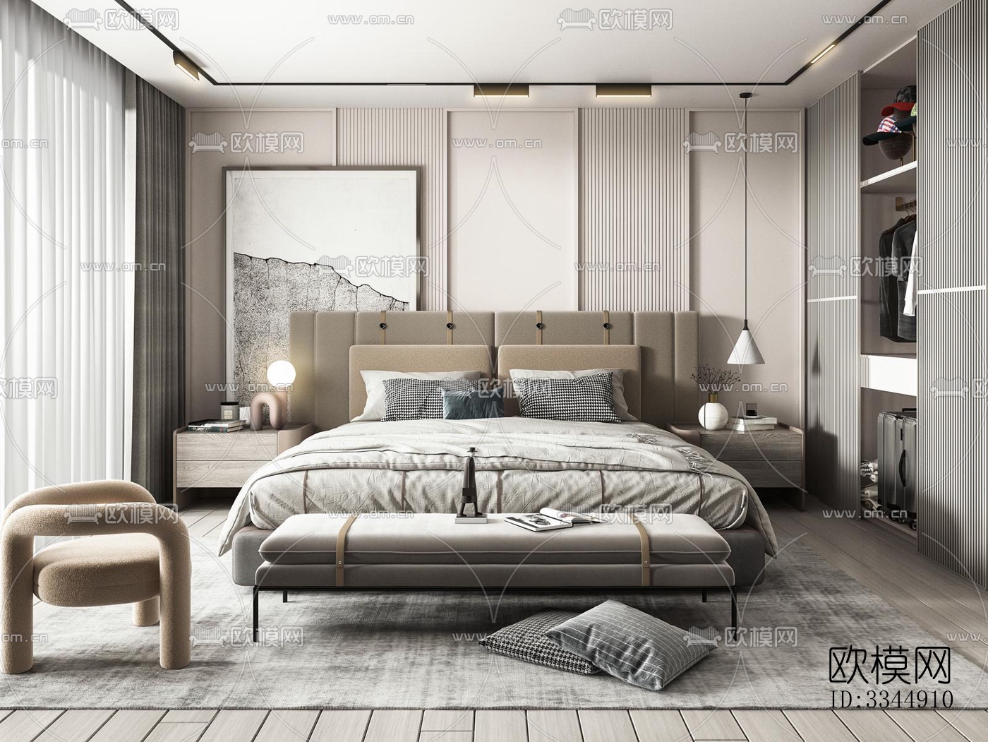现代卧室效果图下载（渲染图3）
