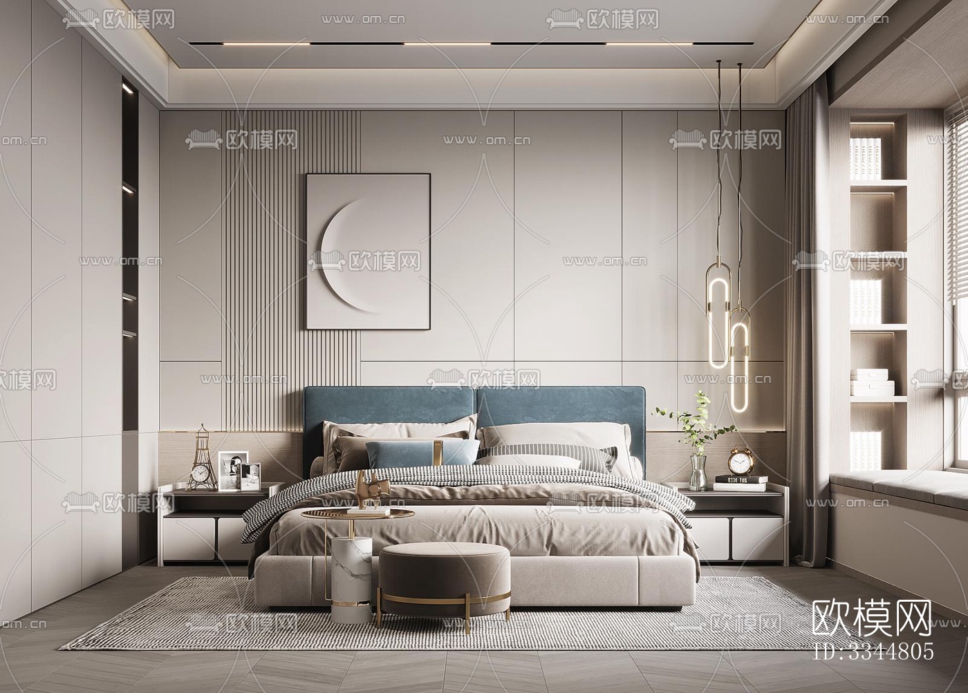 现代卧室效果图下载（渲染图1）