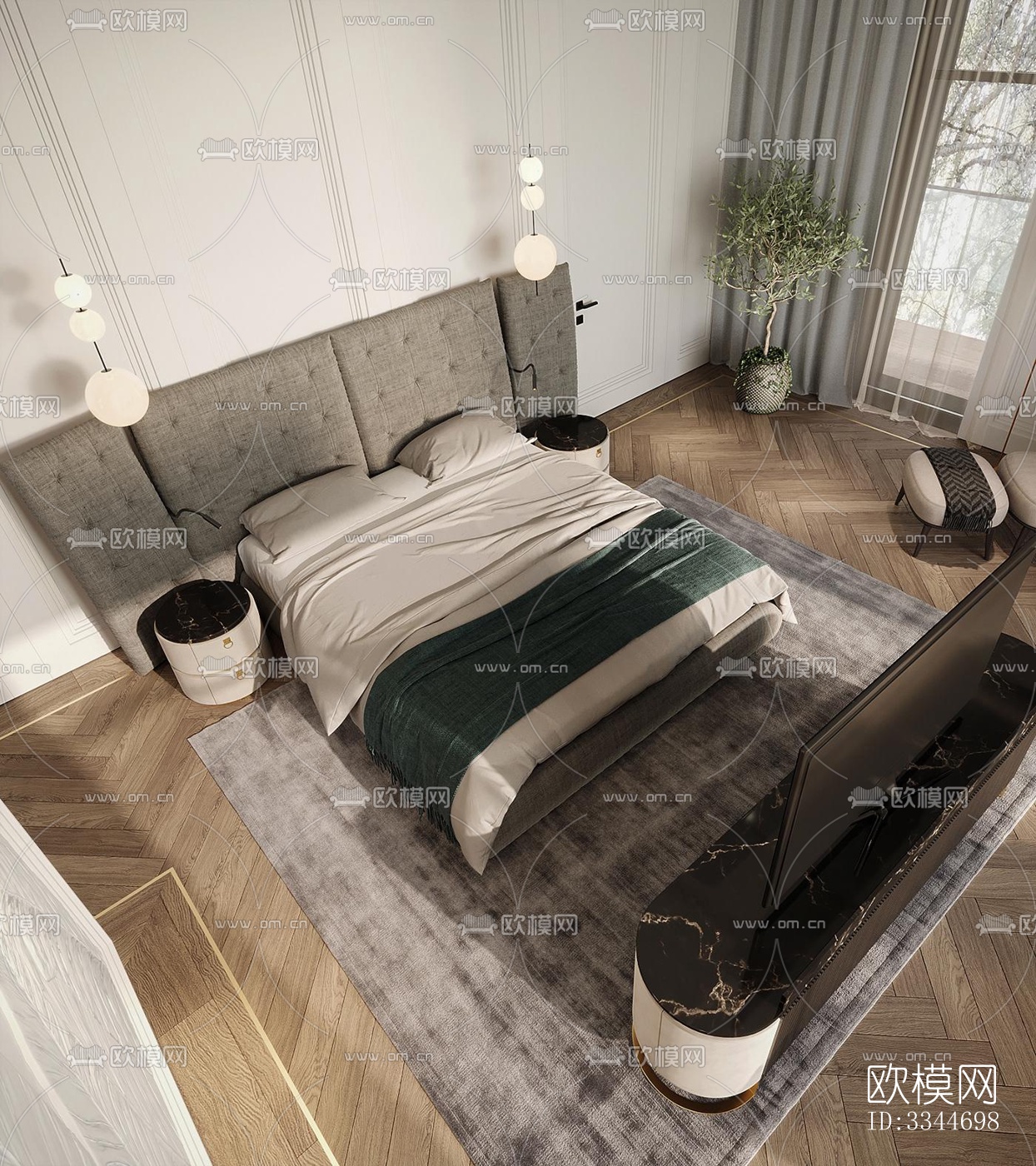 现代卧室效果图下载（渲染图3）