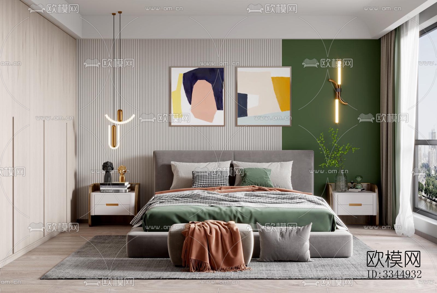 现代卧室效果图下载（渲染图11）