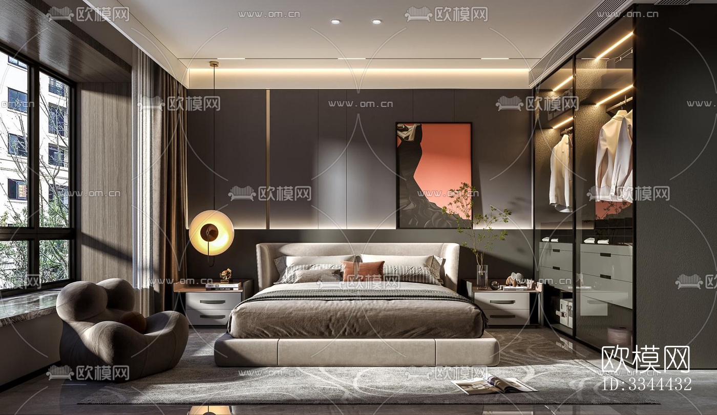 现代卧室效果图下载（渲染图14）