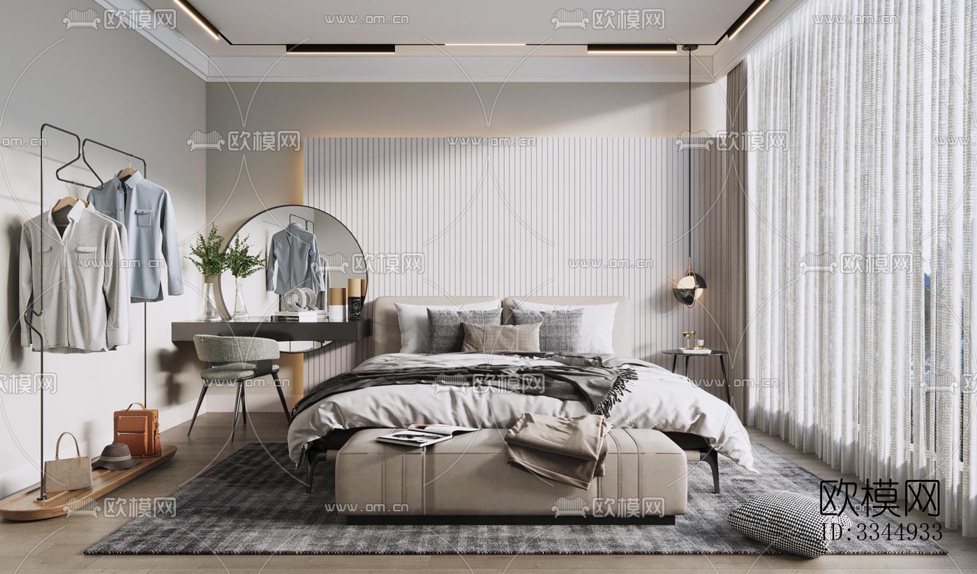 现代卧室效果图下载（渲染图1）