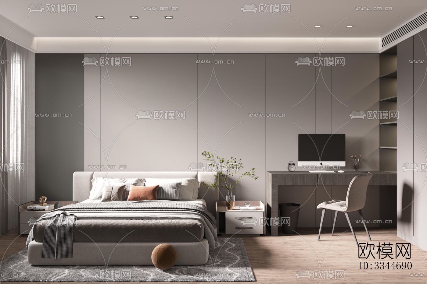 现代卧室效果图下载（渲染图1）