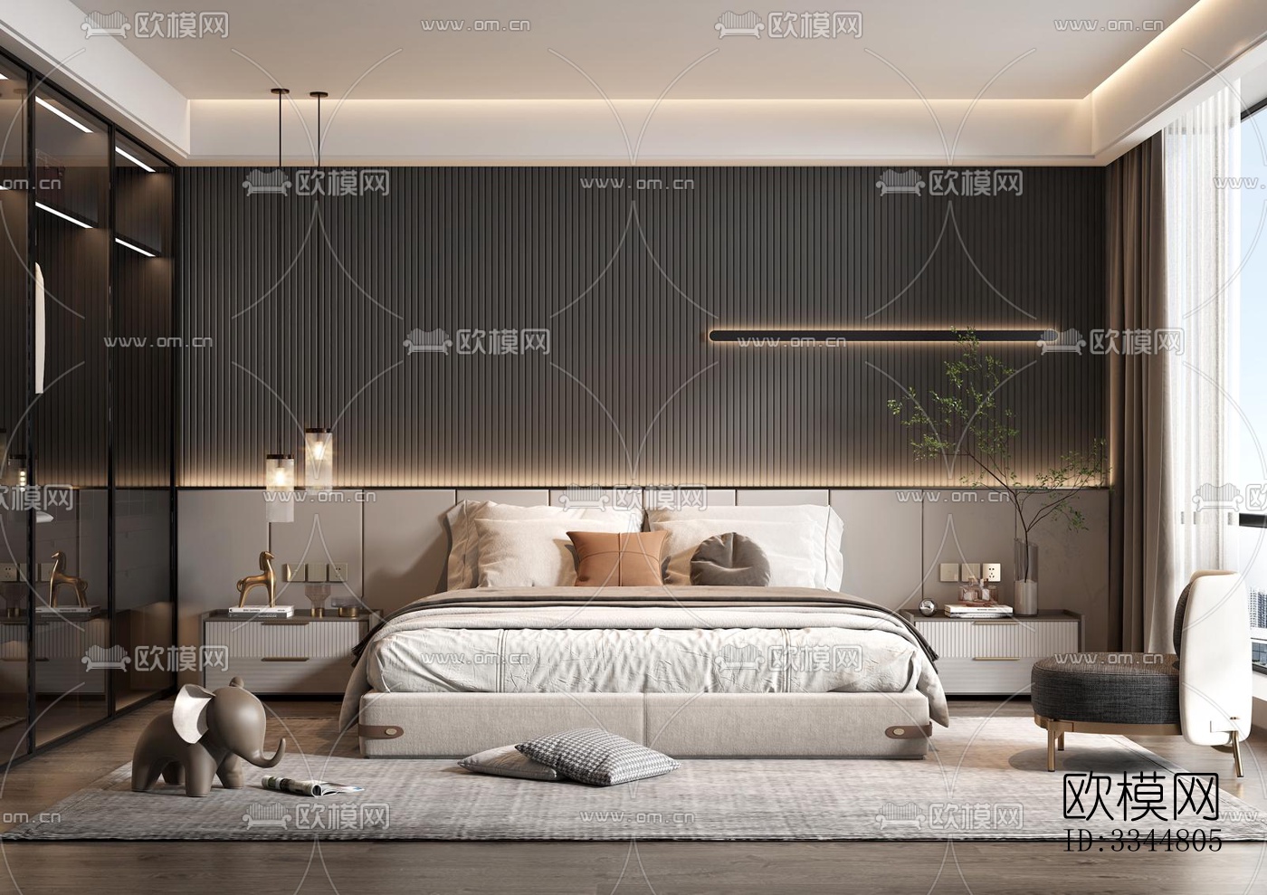 现代卧室效果图下载（渲染图9）