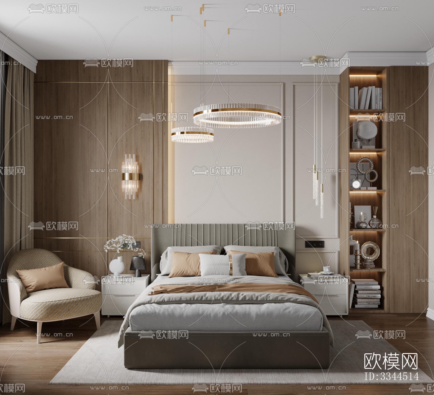 现代卧室效果图下载（渲染图1）