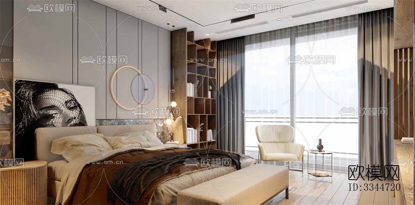 现代卧室效果图下载（渲染图1）