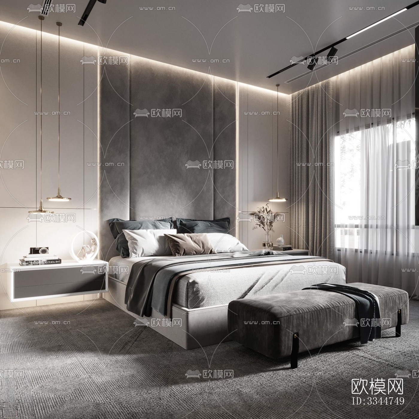 现代卧室效果图下载（渲染图4）