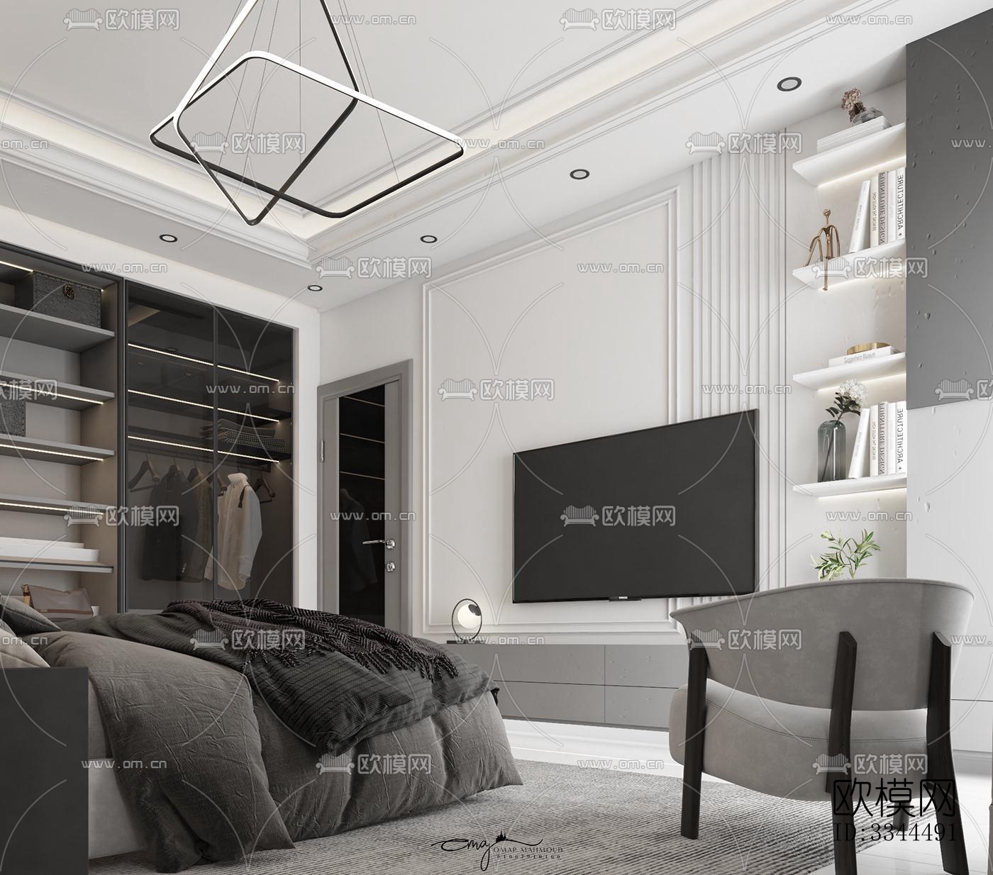 现代卧室效果图下载（渲染图3）