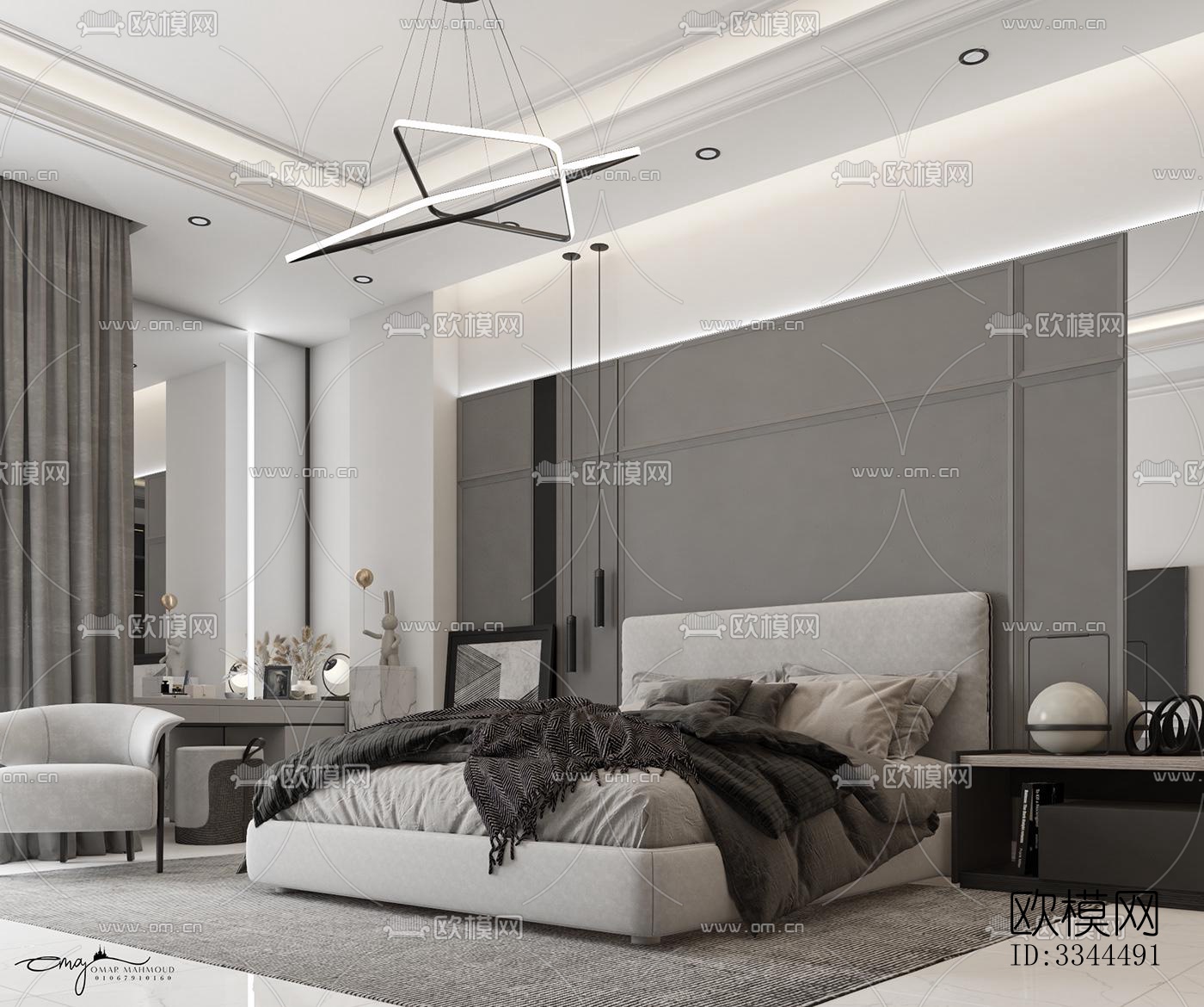 现代卧室效果图下载（渲染图2）