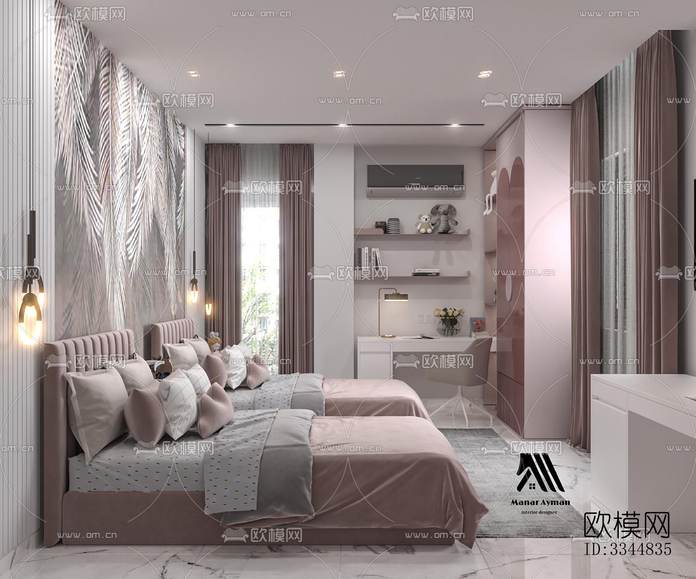现代卧室效果图下载（渲染图3）