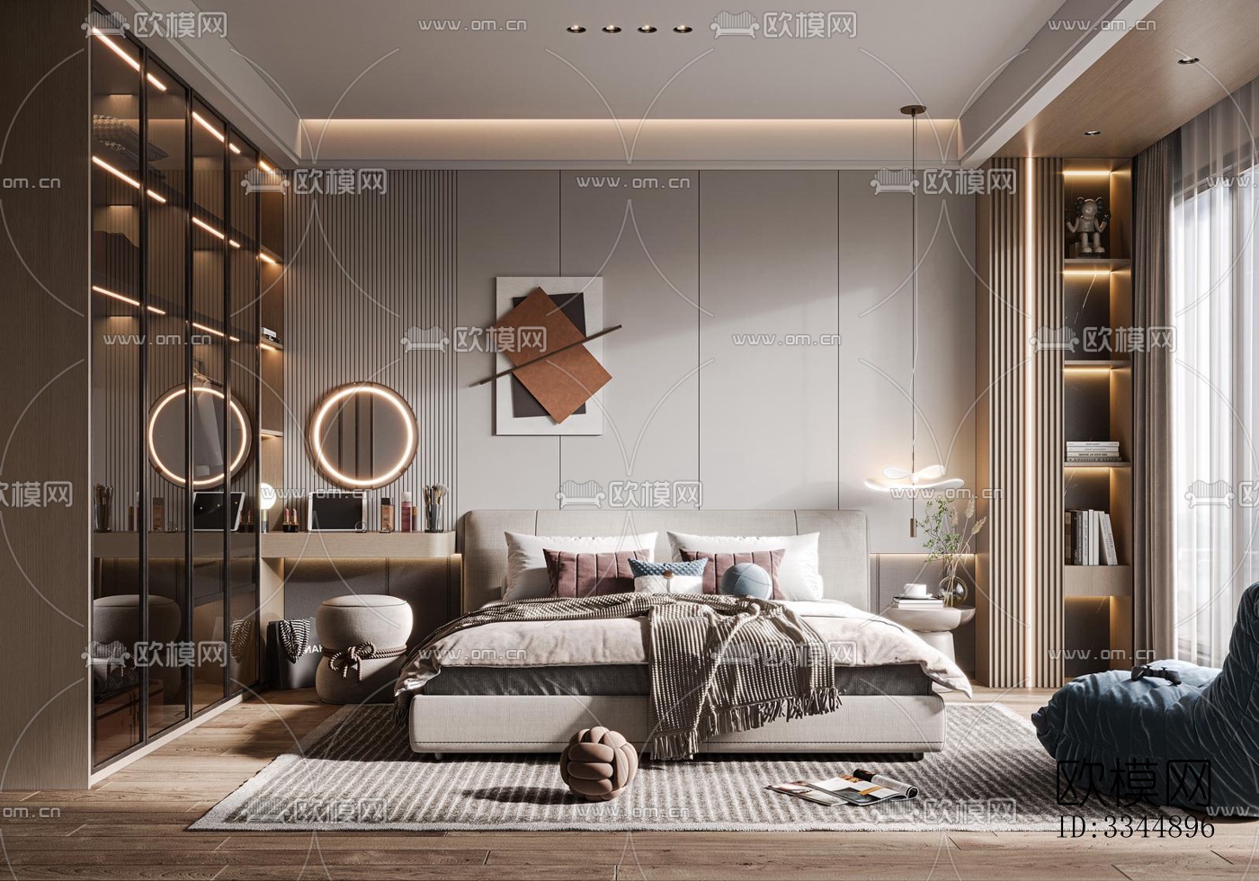 现代卧室效果图下载（渲染图3）