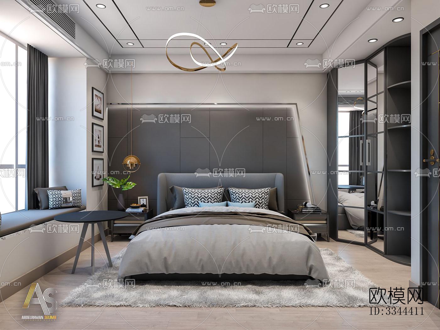 现代卧室效果图下载（渲染图2）