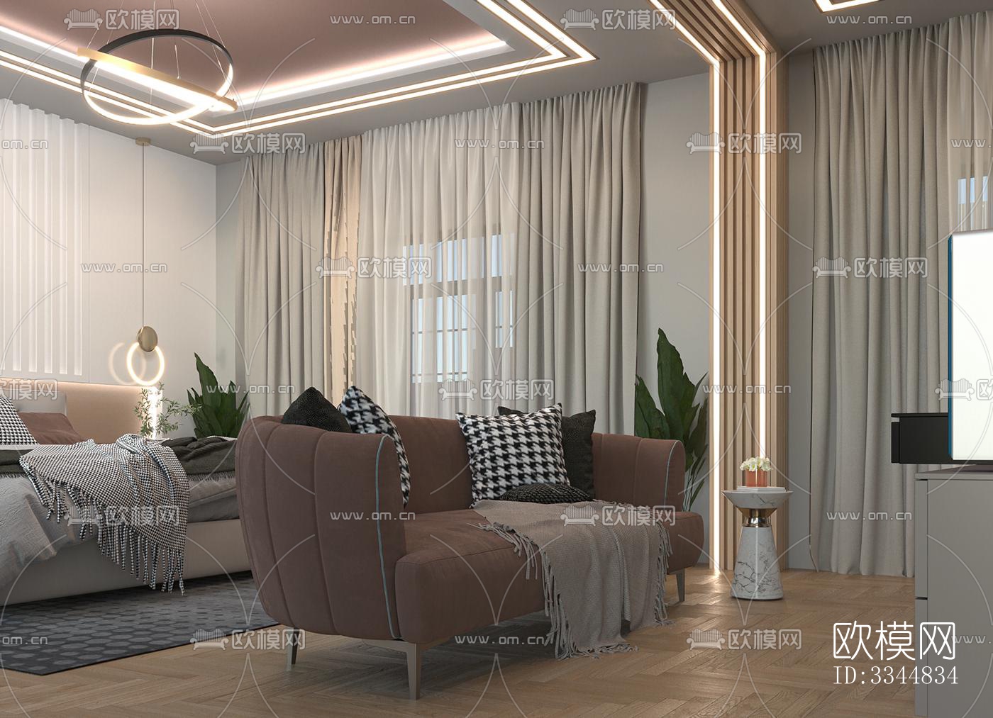 现代卧室效果图下载（渲染图2）