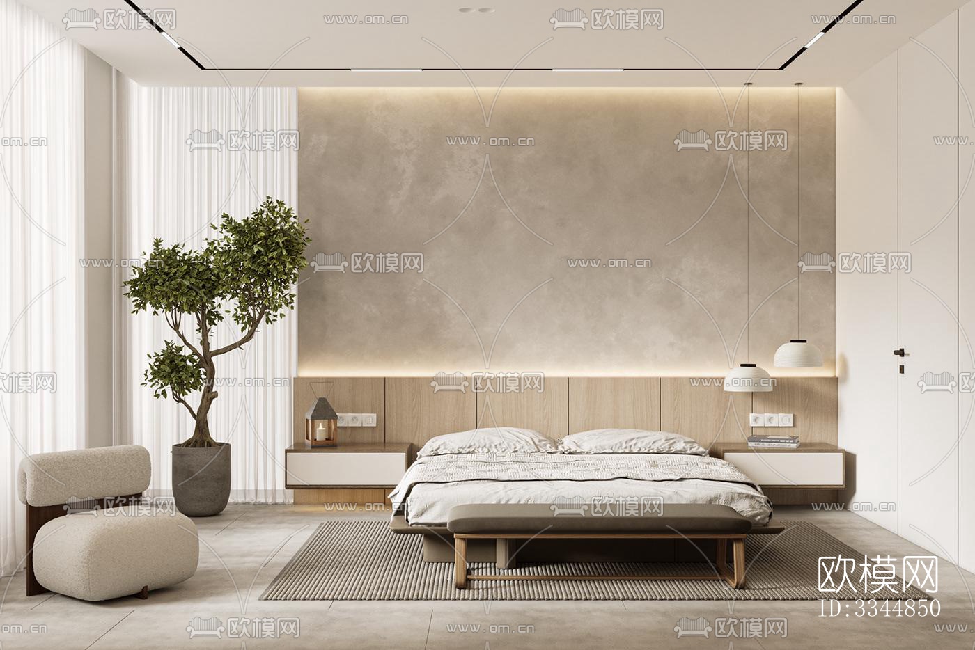 现代卧室效果图下载（渲染图2）